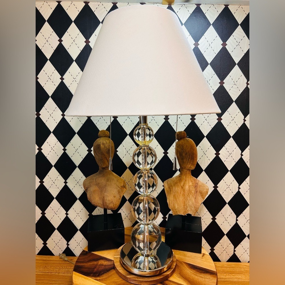 Heavy Crystal Table Lamp Stacked Glass Orbs no Shade| Very Tall - Picture 11 of 17